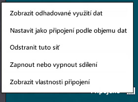 Nabídka sloužící k zapnutí nebo vypnutí sdílení