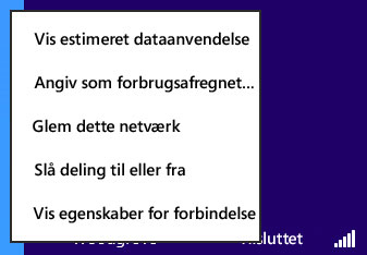 Menu, som bruges til at slå deling til eller fra