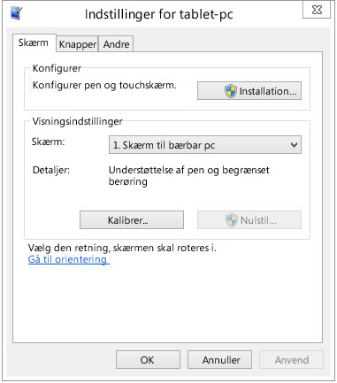 Indstillinger for tablet-pc