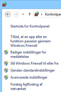 Venstre rude i Windows Firewall