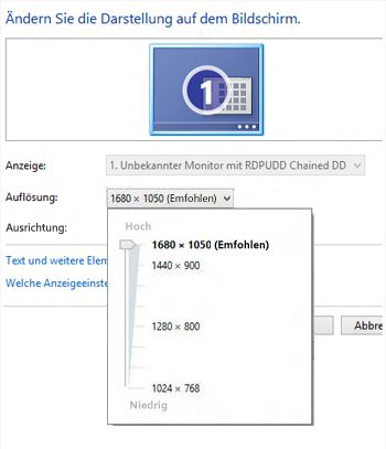Auflösungsoptionen in der Bildschirmauflösung