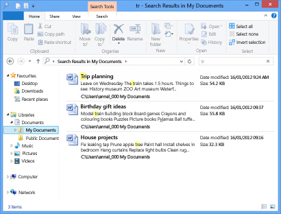 Search results in File Explorer