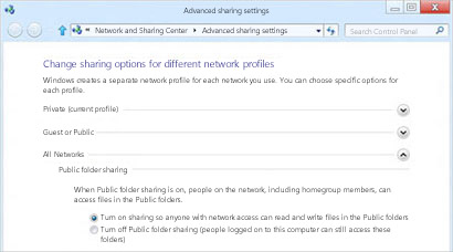 Sharing options for all networks