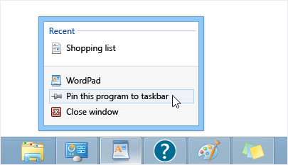 Pinning an app to the taskbar