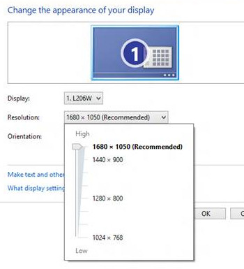 Resolution options in Screen Resolution