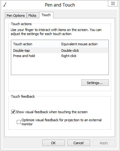 Pen and Touch Settings
