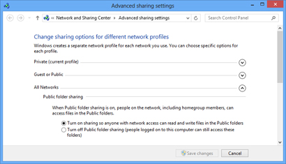 Sharing options for all networks