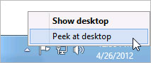 Right-clicking the Show desktop button