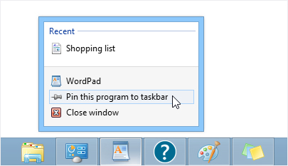 Pinning an app to the taskbar