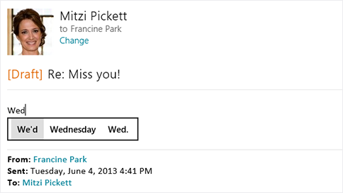 Text suggestions while typing an email