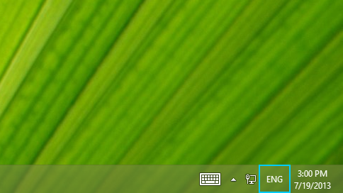 Language abbreviation button in the desktop taskbar
