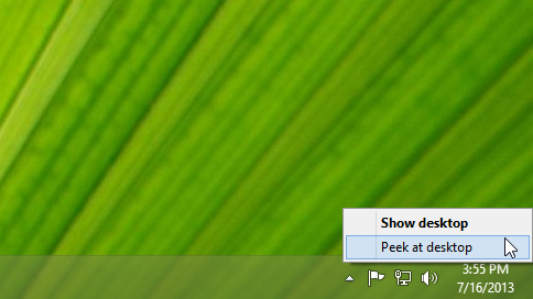 Right-clicking the Show desktop button