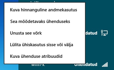 Ühiskasutuse sisse- või väljalülitamise menüü