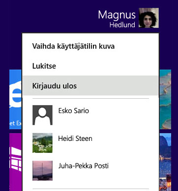 Kirjaudu ulos -valikko