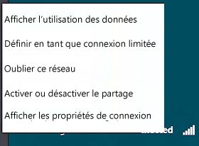 Menu utilisé pour activer ou désactiver le partage
