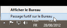 Clic droit sur le bouton Afficher le Bureau