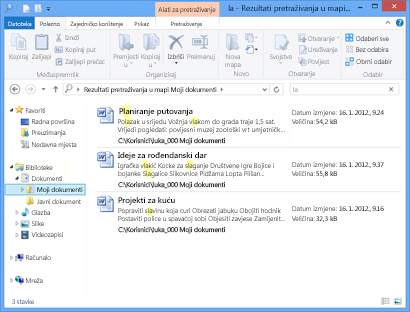 Rezultati pretraživanja u eksploreru za datoteke