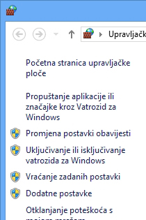 Lijevo okno Vatrozida za Windows