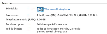 Tollas és érintéses beviteli információk a Rendszer területen