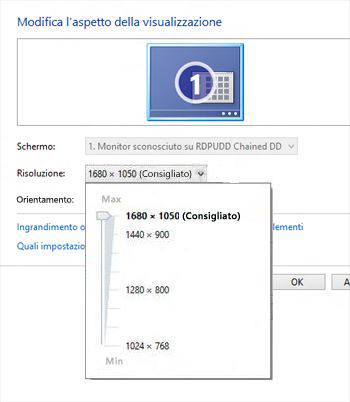 Opzioni di risoluzione in Risoluzione dello schermo