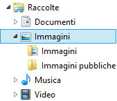Il riquadro di spostamento in Esplora file visualizzato con la raccolta Immagini e una cartella aggiunta
