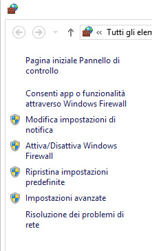 Riquadro sinistro di Windows Firewall
