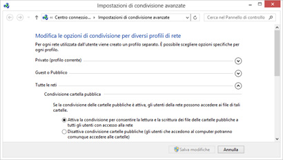 Opzioni di condivisione per tutte le reti