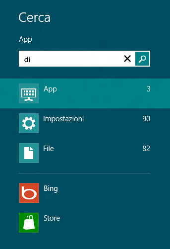 Cercare app, impostazioni e file nei risultati