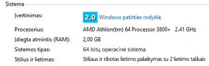 Stiliaus ir lietimo informacija dalyje Sistema