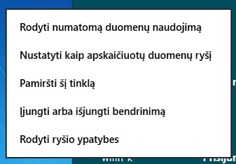 Bendrinimo įjungimo arba išjungimo meniu