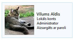 Personas, kura pierakstījusies, konta informācija sadaļā Lietotāju konti