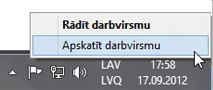Noklikšķināšana uz pogas Rādīt darbvirsmu ar peles labo pogu
