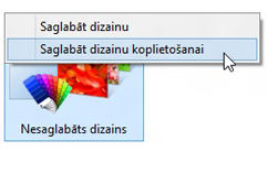 Noklikšķināšana uz dizaina ar peles labo pogu
