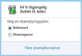 Batterimåler viser på/av-planer