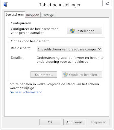 Instellingen voor Tablet PC