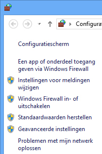 Linkerdeelvenster van Windows Firewall