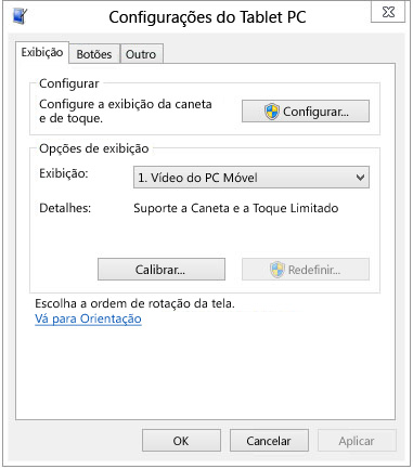 Configurações do Tablet PC