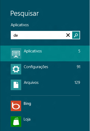 Pesquisar resultados de aplicativos, configurações e arquivos