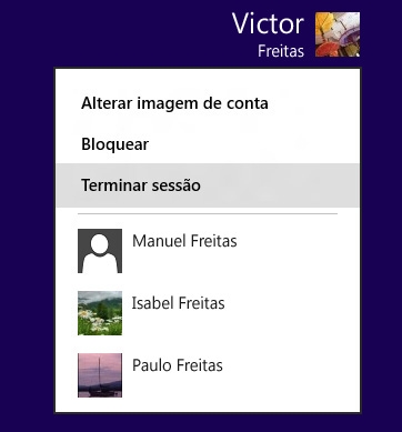 Menu de encerramento de sessão