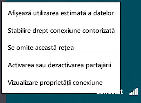 Meniu utilizat pentru a activa sau a dezactiva partajarea