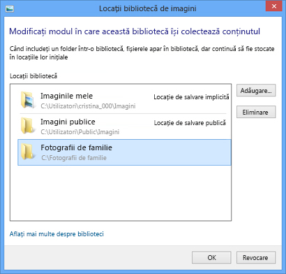 Eliminarea unui folder din Biblioteca de imagini