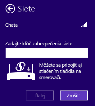 Obrazovka funkcie Windows Connect Now