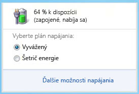 Indikátor stavu batérie zobrazujúci plány napájania