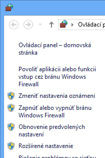 Ľavá tabla programu Windows Firewall