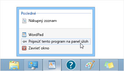 Pripnutie aplikácie na panel úloh