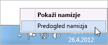 Gumb »Pokaži namizje« kliknite z desno tipko miške