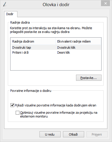 Postavke olovke i dodira