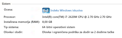 Informacije o olovci i dodiru u okviru stavke „Sistem“