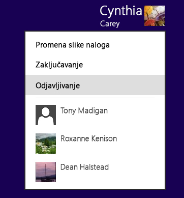 Meni za odjavljivanje
