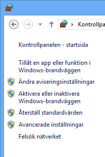Vänstra rutan i Windows-brandväggen